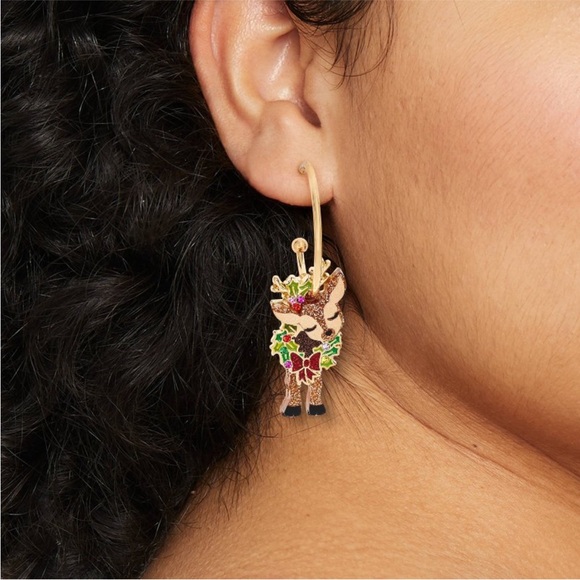 Sugarfix BaubleBar Festive Reindeer Earrings with Gold Hoops NWT - Picture 3 of 8